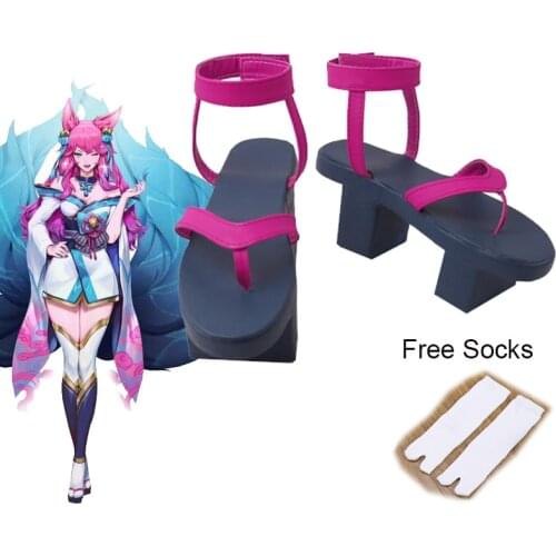 Game Shoes LOL Spirit Blossom Ahri Cosplay Shoes The Nine-Tailed Fox Ahri High Heels Unisex Geta Style Foam Bottom