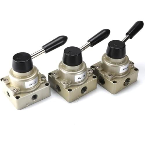 Pneumatic Hand rotary valve 3 Positions 4 Ports 1/4" 3/8" 1/2" Hand Operated Lever Air Threaded connection Valve