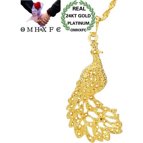 OMHXFC Wholesale European Fashion Woman Man Unisex Party Birthday Wedding Gift Hollow Peacock 24KT Real Gold Charm Pendant PN170