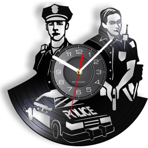 Police Officer Laser Cut Longplay Wall Clock Public Servant Polliceman Car Uniform Cap LED Lighting Wall Watch Gift For Him Hero