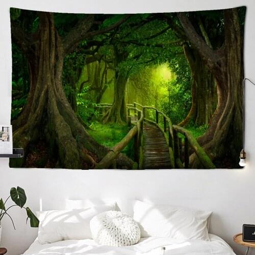 Nature Wall Tapestry Tree Forest Starry Sky Psychedelic Carpet Wall Cloth Tapestries Tenture Hippie Tree Mandala Tapiz Landscape