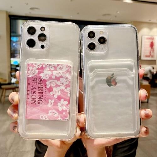 Moskado TPU Transparent Card Holder Phone Case for iphone 11 12 Pro Max Mini X XR XS Max 7 8 Plus Dust-proof Mobile Phone Shell