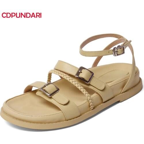 Fashion Buckle Genuine Leather Flat Platform Gladiator Sandals Women Summer Casual Shoes Sandales Femmes 2021 Sandalias Mujer