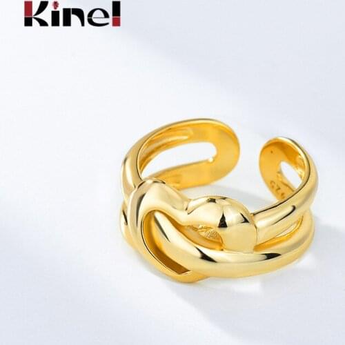 Kinel Silver 925 Jewelry Simple Heart-Shaped Intertwined Double Layer Winding Finger Rings for Women Wedding Engagement