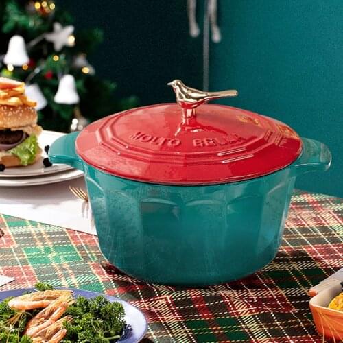 Glass steamer enamel pot cast iron saucepan 21cm classic contrast color soup casserole household golden bird top beads
