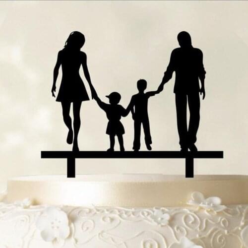 Family Wedding Cake Topper, Couple and Children Family Silhouette Cake Topper, Bride and Groom Wedding Decoration Supplies