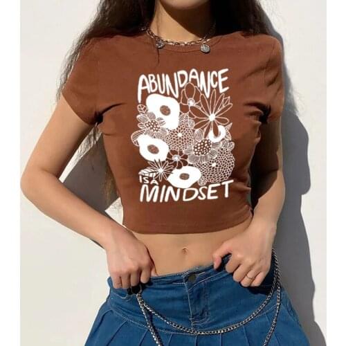 Y2K Hot Girl Short T-shirt Cute Flower Letter Print Short-sleeved T-Shirt KPOP White Fun Vintage T-shirt tops Kawaii clothes