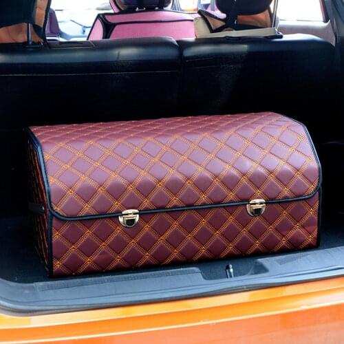 Upgraded Large Car Storage Box High Quality PU Leather Car Organizer With Lock Auto Storage Bag Folding Stowing Tidying Box