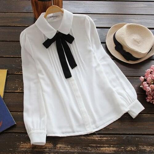 YSMILE Y Sweety Refreshing Women Shirt Bow College Style Chiffle Shirt Girl Female Daily White Blouse Comfortable All Purpose
