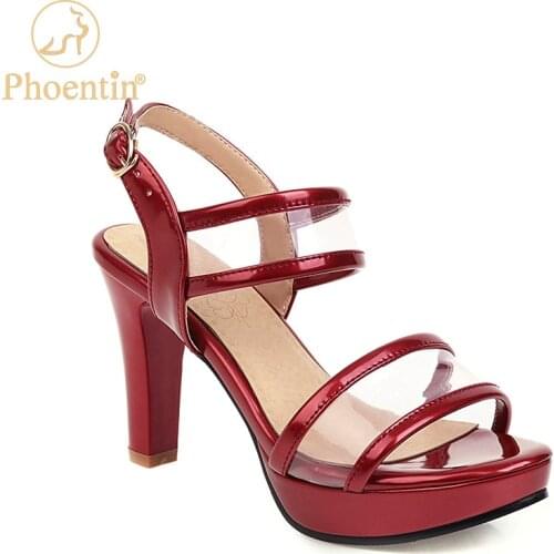 Phoentin red transparent pvc heel sandals 2020 summer platform shoes super high heels black large size 45 46 sandal female FT949