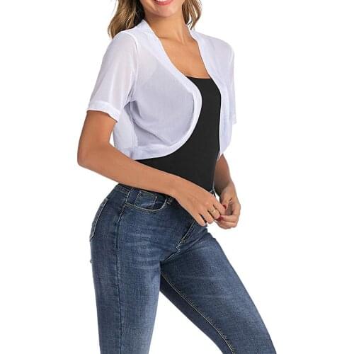 Women Chiffon Bolero Transparent Open Front Shrugs Bride Evening Shawls Short Sleeve Jacket