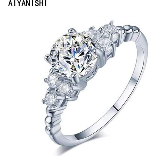 AIYANISHI Vintage 925 Sterling Silver Wedding Rings 1.5ct Round Cut Finger Rings for Women Silver Engagement Jewelry Gifts