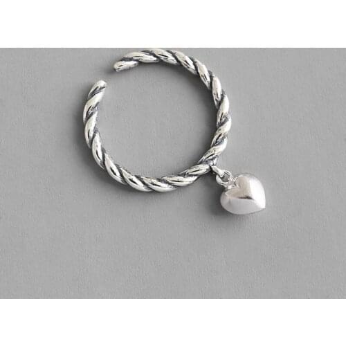 Real 925 sterling silver love heart rings for women anillos mujer, retro twisted opening charms ring bague femme jewelry 2020