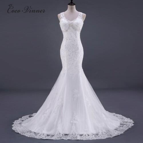 New V Neck Backless Elegant Mermaid Wedding Dresses Appliques Beading Sleeveless Sexy Plus Size Wedding Dress W0183