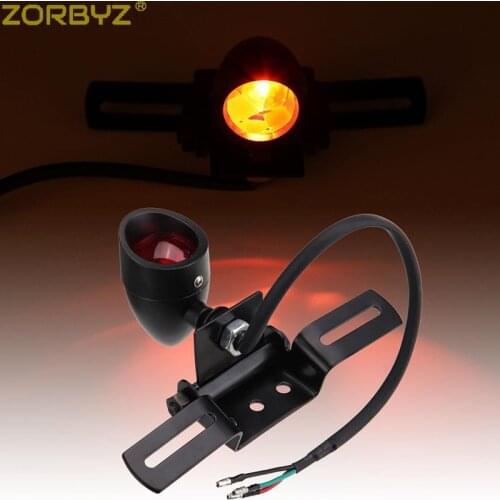 ZORBYZ Universal Motorcycle Metal Black Bracket Bullet Tail Light Rear Brake Lamp For Harley Sportster Bobber Chopper