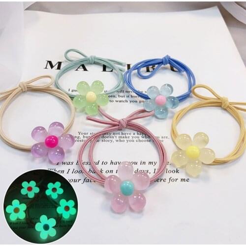 10pcs Luminous Large Intestine Hair Ring Red Head Rope Bungee Headband Hair Rope Simple Colorful Rubber Band Hair Accessories