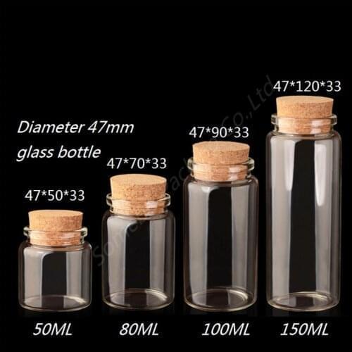 100pcs/lot 47mm Clear Glass Bottle with Cork wishing bottle lucky star creative transparent cork glass botttle 50-150ml