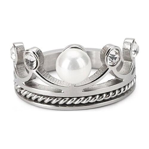 2022 new designer ladies cz stone silver color crown wedding engagement pearl rings women