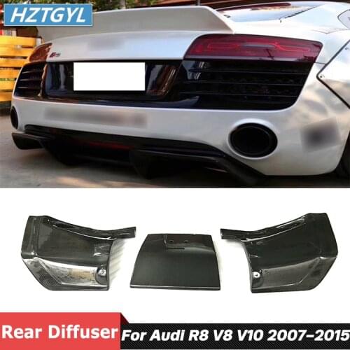3 PCS Carbon Fiber Material Rear Shovel Bumper Lip Diffuser For Audi R8 V8 V10 Car Body Kit 2007-2015