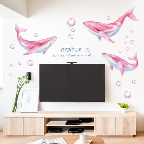 3pcs/set Creative Pink Whale Wall Stickers for Living Room Bedroom Kids Room Vinyl Wall Decal Nursery Kindergarten Wall Mural