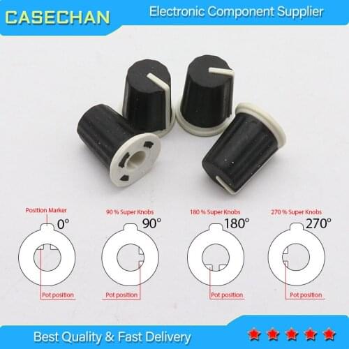 50pcs Black Half axle potentiometer Rubber knob / indicator 90 degree / mixer / appliance / instrument adjustment knob /16*19mm