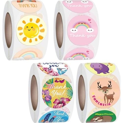 500pcs/Roll Gift Sealing Stickers Smile Thankyou Animal Design Diary Scrapbooking Stickers Festival Birthday Party Gifts Decor
