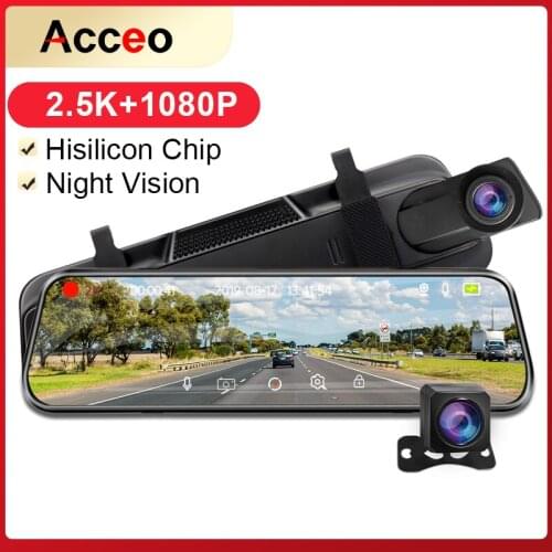 Acceo A37 10 Inch Car Dvr Dashcam 2.5K Dual Lens Touch Screen Stream Media Mirror 170° Front And Rear View Camera Video Recorder