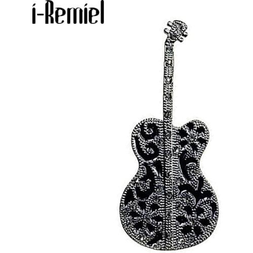 I-Remiel High-end Personality Rhinestone Guitar Brooch Men Simple Suit Corsage Pin Jewelry Womens Fashion Cardigan Accessories