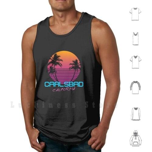 Carlsbad California Retro 80s Sunset Tank Tops Vest 100% Cotton Retro 80s Sunset Carlsbad California