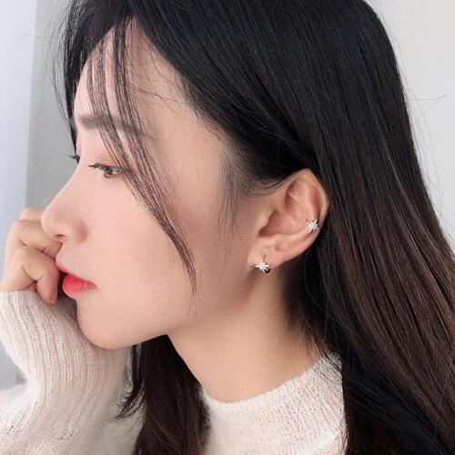 New Elegant Vintage Silver Color Hexagram Zircon Six-Pointed Star Ear Clips for Women Girls Fashion Jewelry Gift