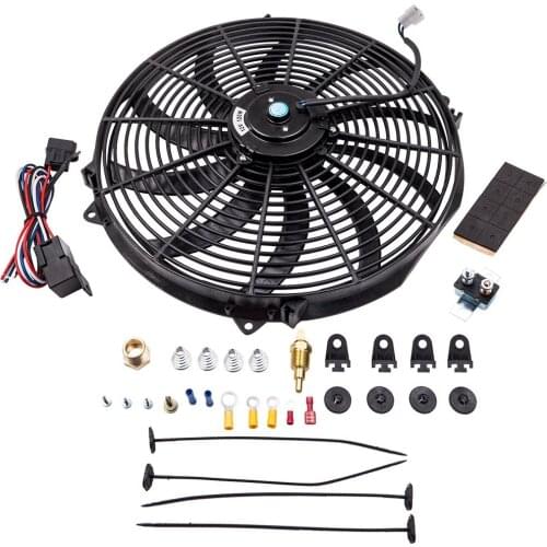 16" 3000 CFM 2050 RPM Black Electric Radiator Fan Thermostat Relay Kit