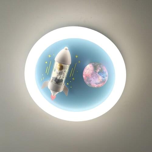Astronaut rocket childrens room ceiling lamp rotatable bedroom lamp LED cartoon lamp circular lamp