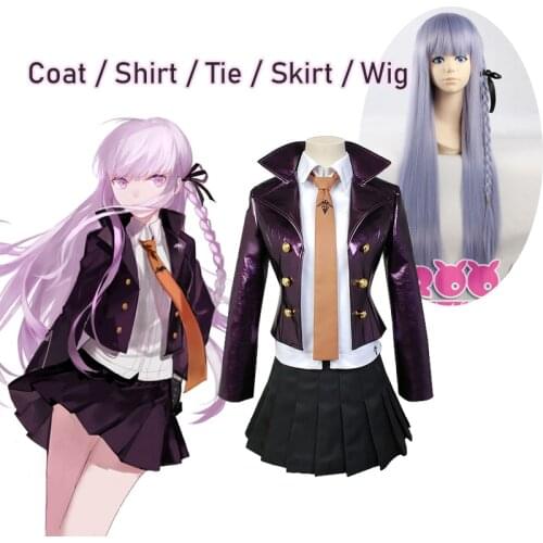 Danganronpa V3 COSPLAY Kirigiri Kyouko costumes Womens uniform Anime Coat / shirt / tie / Skirt /Wigs JK school uniform