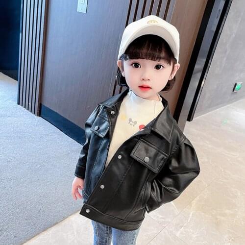Girls Leather Jacket Coat Solid Color Coat Girl Spring Autumn Childrens Jacket Casual Style Childrens Clothes For Girls