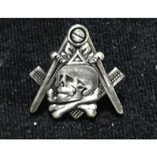 Custom Logo Widows Son Skull Square & Compass Antique Finish Lapel Pin - 1" Tall