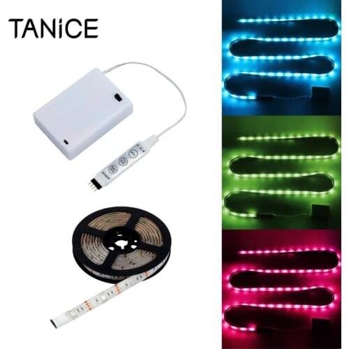 TANiCE 2Pcs 2m LED RGB Strip 5V SMD 5050 RGB LED Strip Light Flexible Lighting Adjustable Speed And Brightness With Battery Box