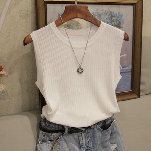 Sleeveless Tank Top Women Female Ribbed Solid Summer O Neck Casual Vest Camisole Streetwear Women Vacation Clothes Party Tops