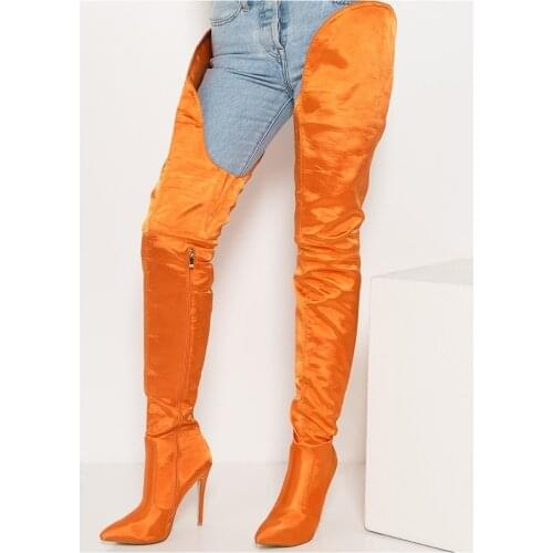 Fashion Thigh Boots Woman Over The Knee Runway High Heel Stiletto Long Winter Boots Pointed Toe Solid Slip On Pant Boots Size 10