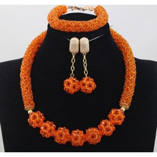 Fashion New Orange Crystal Add Balls Sets Nigerian African Wedding Bridal/Women Beads Necklace Jewelry Set Free Shipping ANJ267
