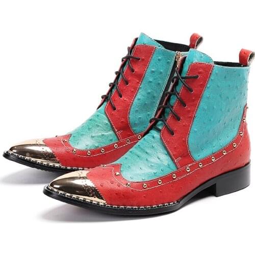 Model Walk Show High Heels Mens Chelsea Boots Punk Style Handmade Boots Pointed Toe Iron Tie Personal Motorcycle Men Shoes