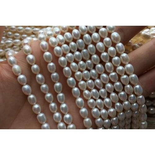 Genuine Natural Pearl 6x7mm white oval round pearl real freshwater pearl loose beads DIY gift one strands Hole Approx 1mm