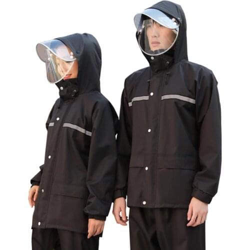 Two-piece Unisex Impermeable Raincoats High Visibility Reflective Hooded Raincoat Pant Set Rain Suit Motorcycle ridding Rainsuit