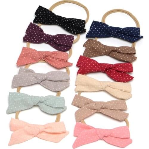 24pcs/lot Nylon Baby Bows Headband 3.7'' Cotton Bows Hair Band Knotted Bow Headwear Accessories for Baby Girls 12 Colors JFNY128