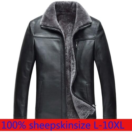 New Fashion High Quality Sheep Leather Men Warm Winter Fur One Piece Coat Loose Thick Casual Plus Size L-7XL 8XL 9XL 10XL