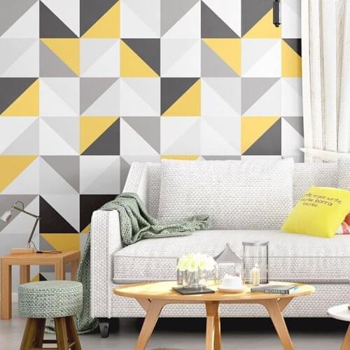 Beibehang Yellow geometry modern wallpaper roll background wall coverings triangle papel de parede 3d wall papers home decor