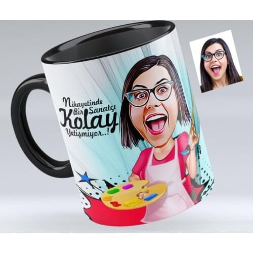 Personalized Women 'S Painter Caricature Of Black Mug cup-1