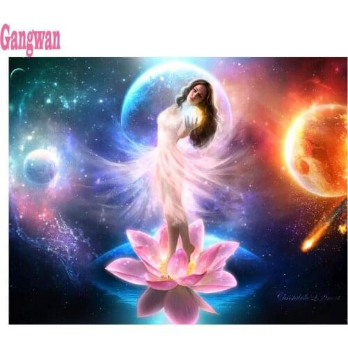 Full square round Diamond Painting lotus beauty girl pictures for embroidery mosaic planet by hand crafts wall paintings decor