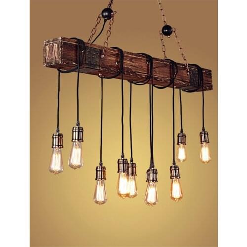 Retro 10 Heads Rectangular Boat Wood Cafe Creative Bar Restaurant Bar Industrial Style Pendant Lamps e27 AC110V 240V