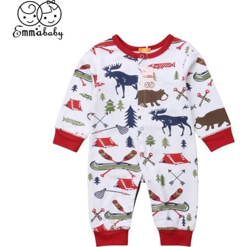 Christmas Newborn Baby Romper Infant Toddler Kids Boys Girls Deer Long Sleeve Cotton Romper Jumpsuit Outfit Pajama Clothes