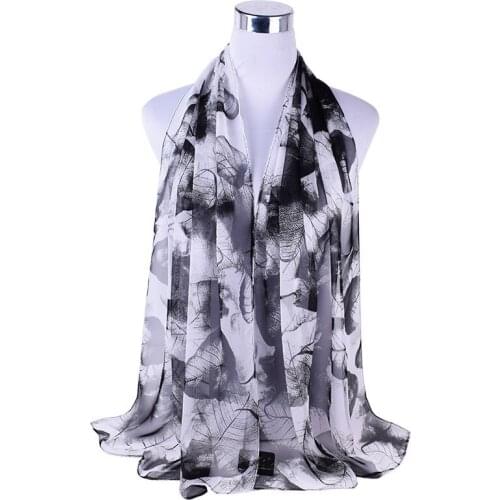 Soft Chiffon scarf women Fashion long leaves printed scarves ladies stoles summer sheer shawls hijab for Lady Q5A16553